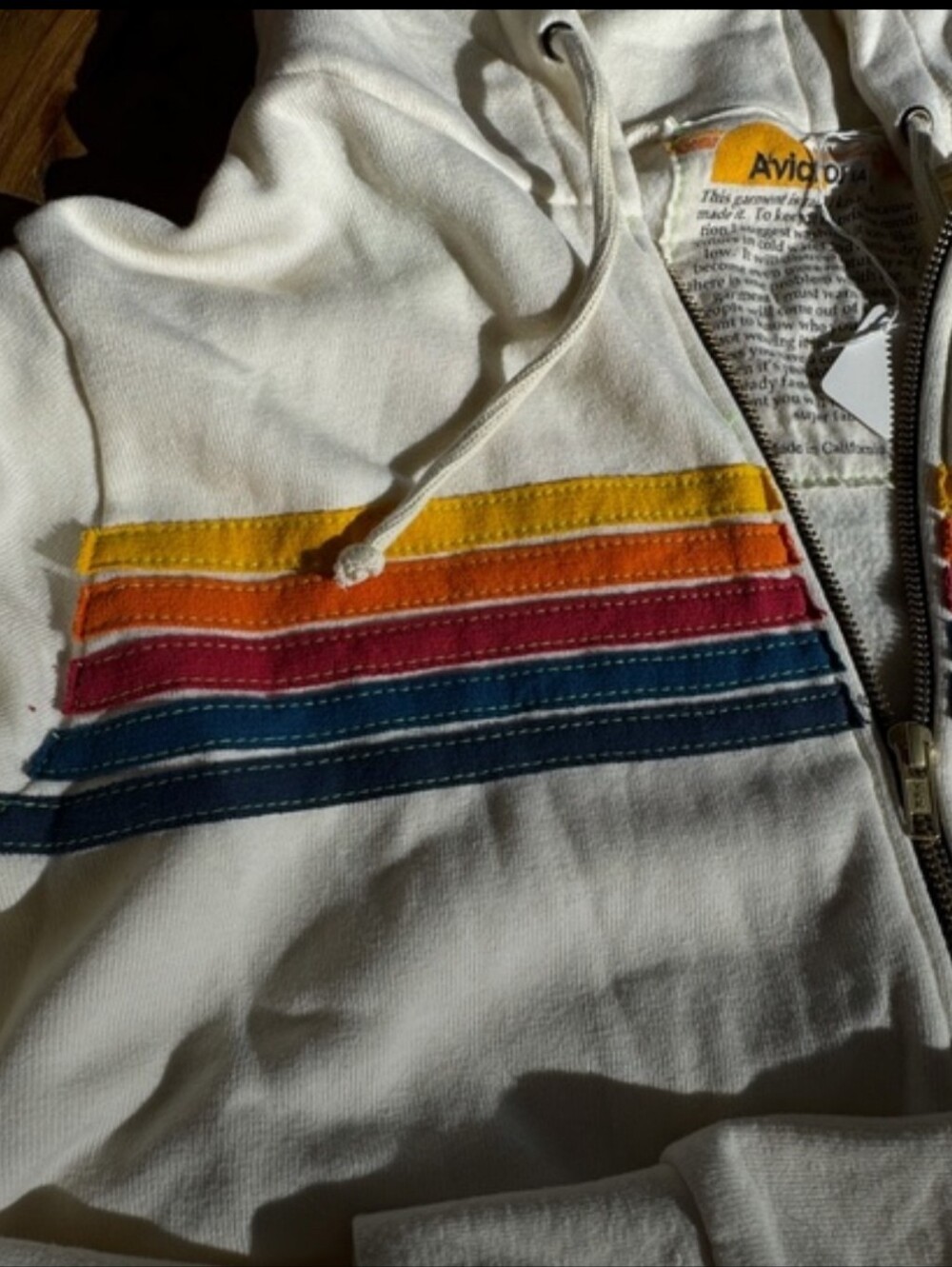 Aviator Nation Women's Cream Zip-Up Hoodie with Retro Stripe - Picture 2 of 5